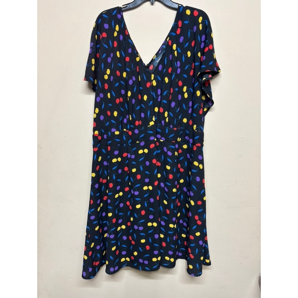 ModCloth 4X Cherry Print Fit Flare Midi Dress‎ Retro V Neck Short Sleeve Whimsy